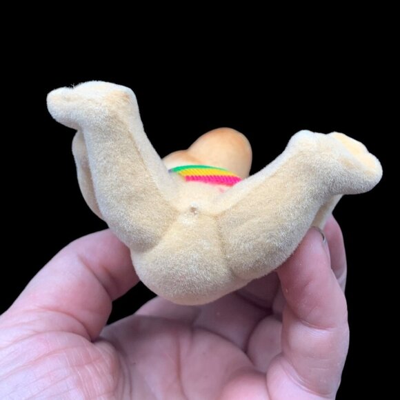 Vintage Blow Mold Flocked Teddy Bear w Rainbow Scarf Christmas Ornament - Picture 3 of 7